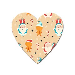 Funny Christmas Pattern Background Heart Magnet by Vaneshart