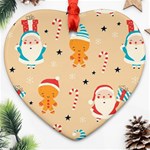 Funny Christmas Pattern Background Heart Ornament (Two Sides) Front