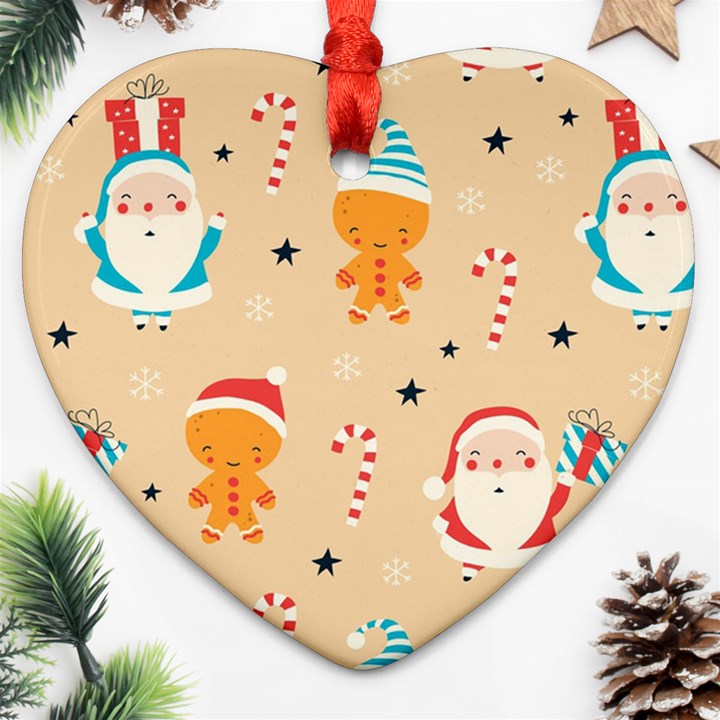 Funny Christmas Pattern Background Heart Ornament (Two Sides)