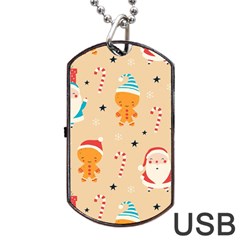 Funny Christmas Pattern Background Dog Tag Usb Flash (two Sides) by Vaneshart