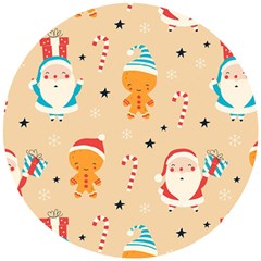 Funny Christmas Pattern Background Wooden Puzzle Round by Vaneshart