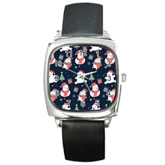 Colourful Funny Christmas Pattern Square Metal Watch by Vaneshart