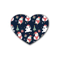 Colourful Funny Christmas Pattern Heart Coaster (4 Pack)  by Vaneshart