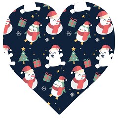 Colourful Funny Christmas Pattern Wooden Puzzle Heart by Vaneshart