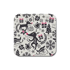 Hand Drawn Pattern Christmas Rubber Square Coaster (4 Pack) 