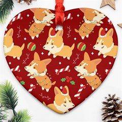 Colorful Funny Christmas Pattern Dog Puppy Heart Ornament (two Sides) by Vaneshart