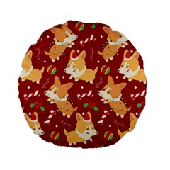 Colorful Funny Christmas Pattern Dog Puppy Standard 15  Premium Flano Round Cushions by Vaneshart