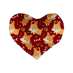 Colorful Funny Christmas Pattern Dog Puppy Standard 16  Premium Flano Heart Shape Cushions by Vaneshart