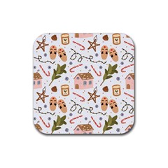 Colorful Seamless Pattern With Traditional Winter Elements Christmas Hygge Style Rubber Coaster (square)  by Vaneshart