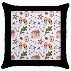 Colorful Seamless Pattern With Traditional Winter Elements Christmas Hygge Style Throw Pillow Case (black) by Vaneshart