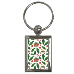 Christmas Seamless Pattern With Holly Red Gift Box Key Chain (rectangle) by Vaneshart