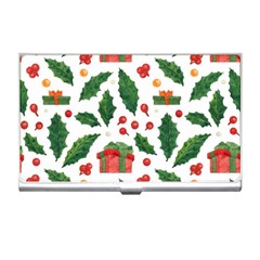 Christmas Seamless Pattern With Holly Red Gift Box Business Card Holder by Vaneshart