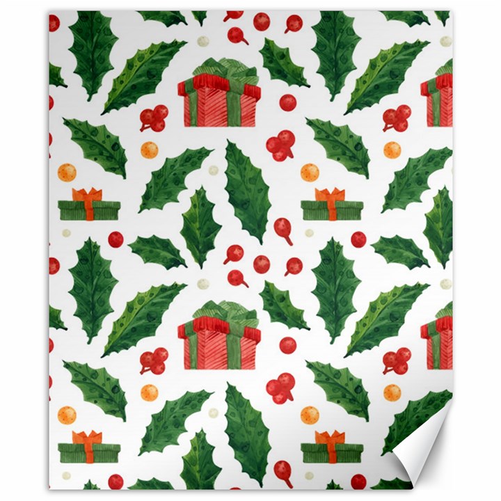 Christmas Seamless Pattern With Holly Red Gift Box Canvas 8  x 10 