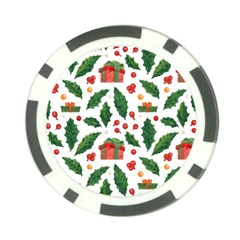 Christmas Seamless Pattern With Holly Red Gift Box Poker Chip Card Guard by Vaneshart