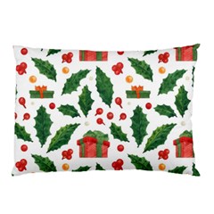 Christmas Seamless Pattern With Holly Red Gift Box Pillow Case by Vaneshart