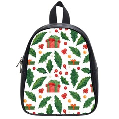 Christmas Seamless Pattern With Holly Red Gift Box School Bag (small) by Vaneshart