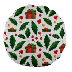 Christmas Seamless Pattern With Holly Red Gift Box Large 18  Premium Round Cushions by Vaneshart