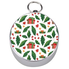 Christmas Seamless Pattern With Holly Red Gift Box Silver Compasses by Vaneshart