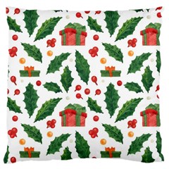 Christmas Seamless Pattern With Holly Red Gift Box Large Flano Cushion Case (one Side) by Vaneshart