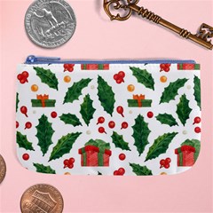 Christmas Seamless Pattern With Holly Red Gift Box Large Coin Purse by Vaneshart