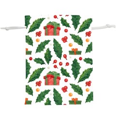 Christmas Seamless Pattern With Holly Red Gift Box  Lightweight Drawstring Pouch (xl) by Vaneshart