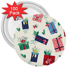 Christmas Gifts Pattern With Flowers Leaves 3  Buttons (100 Pack)  by Vaneshart