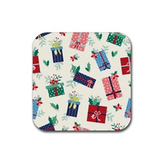 Christmas Gifts Pattern With Flowers Leaves Rubber Coaster (square)  by Vaneshart