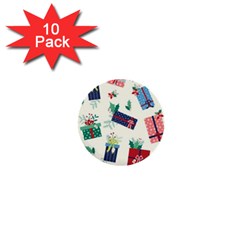 Christmas Gifts Pattern With Flowers Leaves 1  Mini Buttons (10 Pack)  by Vaneshart