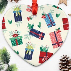 Christmas Gifts Pattern With Flowers Leaves Heart Ornament (two Sides) by Vaneshart