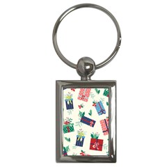 Christmas Gifts Pattern With Flowers Leaves Key Chain (rectangle) by Vaneshart