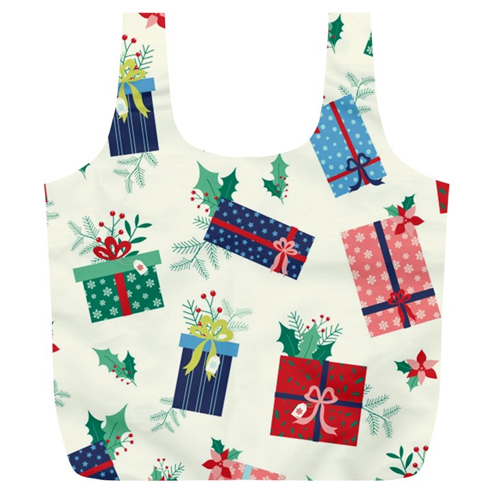 Christmas Gifts Pattern With Flowers Leaves Full Print Recycle Bag (XL)