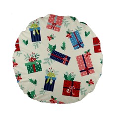 Christmas Gifts Pattern With Flowers Leaves Standard 15  Premium Flano Round Cushions by Vaneshart