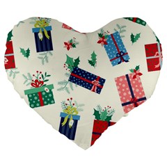 Christmas Gifts Pattern With Flowers Leaves Large 19  Premium Heart Shape Cushions