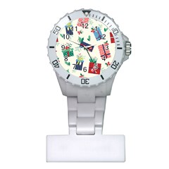 Christmas Gifts Pattern With Flowers Leaves Plastic Nurses Watch by Vaneshart