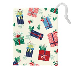 Christmas Gifts Pattern With Flowers Leaves Drawstring Pouch (4xl) by Vaneshart