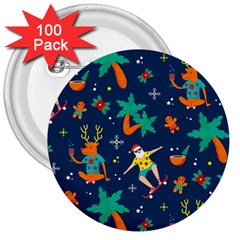 Colorful Funny Christmas Pattern 3  Buttons (100 Pack)  by Vaneshart