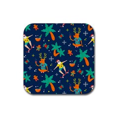 Colorful Funny Christmas Pattern Rubber Coaster (square)  by Vaneshart