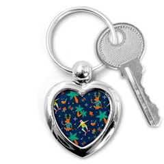 Colorful Funny Christmas Pattern Key Chain (heart) by Vaneshart