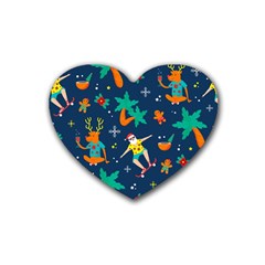 Colorful Funny Christmas Pattern Heart Coaster (4 Pack)  by Vaneshart