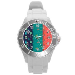 Hand Drawn Christmas Pattern Collection Round Plastic Sport Watch (l) by Vaneshart