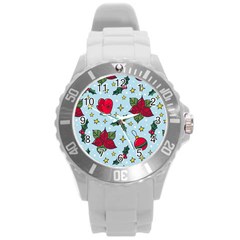 Colorful Funny Christmas Pattern Round Plastic Sport Watch (l)