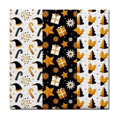 Black Golden Christmas Pattern Collection Tile Coaster by Vaneshart