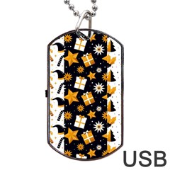 Black Golden Christmas Pattern Collection Dog Tag Usb Flash (two Sides) by Vaneshart