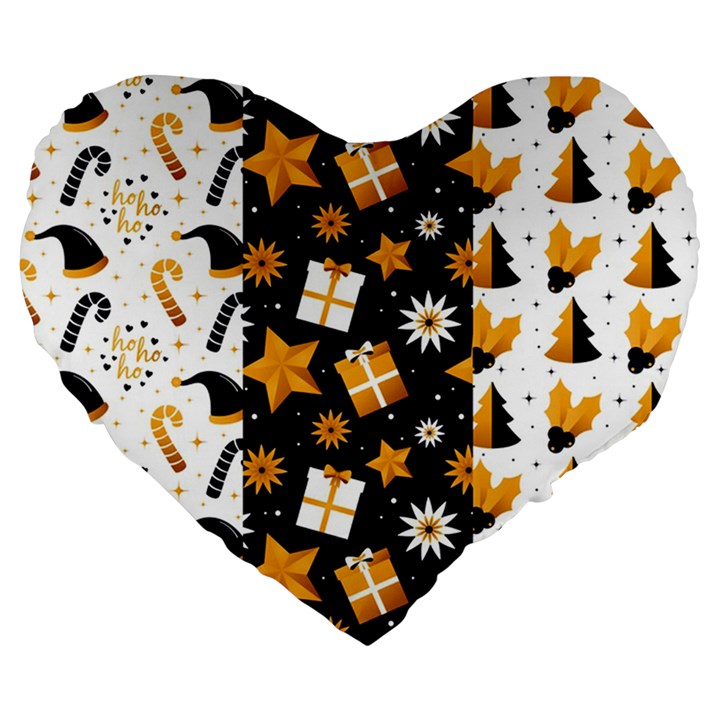 Black Golden Christmas Pattern Collection Large 19  Premium Flano Heart Shape Cushions