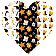 Black Golden Christmas Pattern Collection Wooden Puzzle Heart by Vaneshart