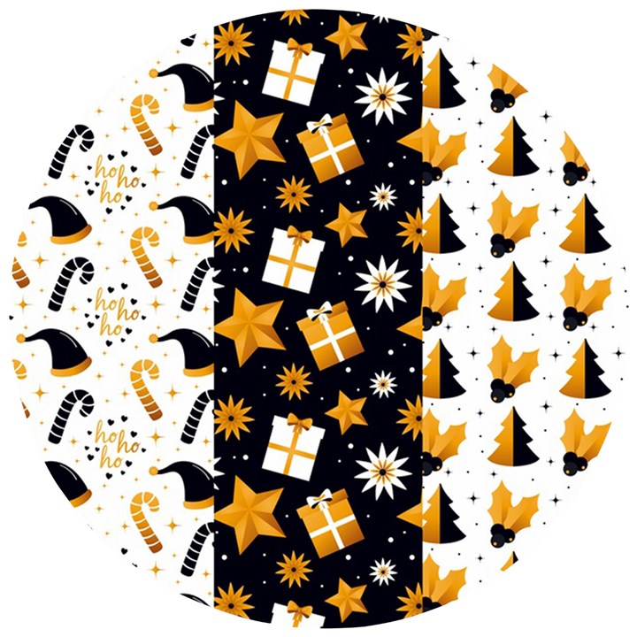 Black Golden Christmas Pattern Collection Wooden Puzzle Round