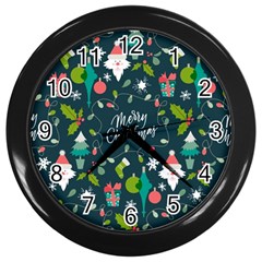 Funny Christmas Pattern Background Wall Clock (black) by Vaneshart