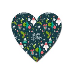 Funny Christmas Pattern Background Heart Magnet by Vaneshart