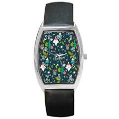 Funny Christmas Pattern Background Barrel Style Metal Watch by Vaneshart