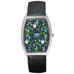 Funny Christmas Pattern Background Barrel Style Metal Watch Front